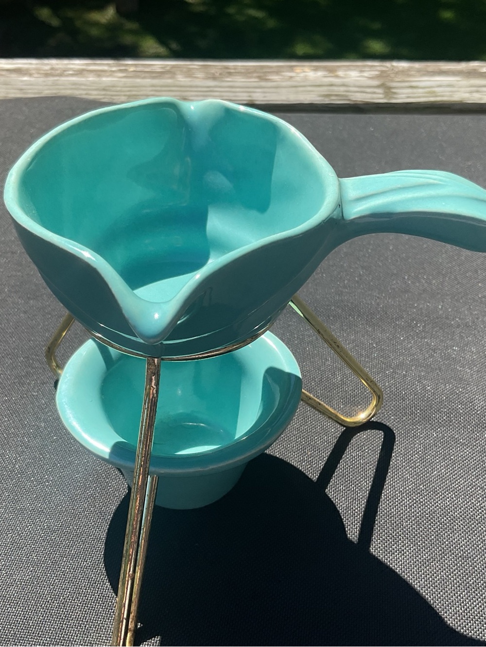 Vintage MIRAMAR Turquoise Ceramic Atomic Bowl Set with Stand 1950’s